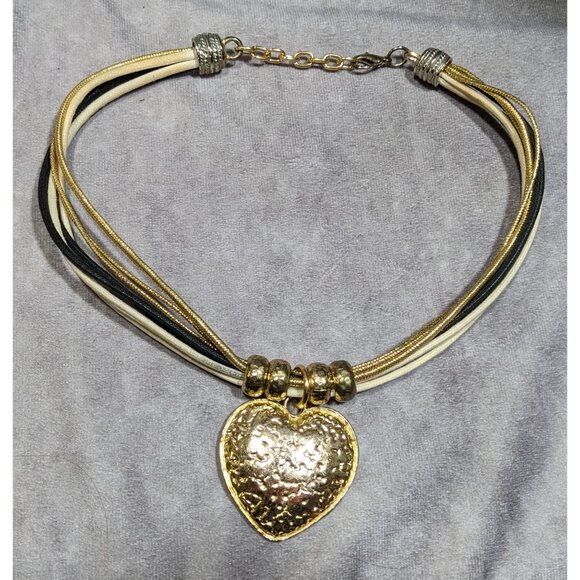 Funky Glam Textured Heart Gold Tone And Tan Pendant Necklace - Picture 6 of 6